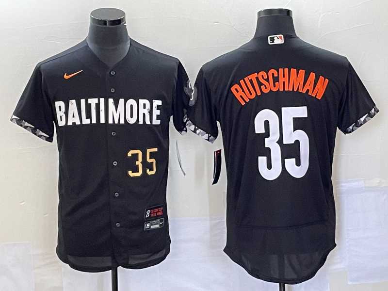 Men%27s Baltimore Orioles #35 Adley Rutschman Number Black 2023 City Connect Flex Base Stitched Jersey